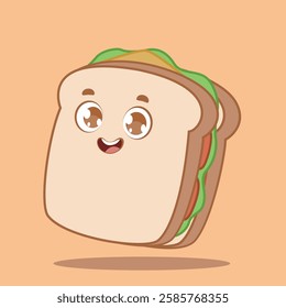 vector illustration of a cute sandwich with a happy face in cartoon style