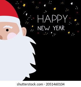 Vector illustration of cute Santa with big beard on black background