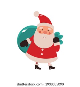 Vector illustration of cute Santa Claus mascot or character isolated on white background. Flat style.