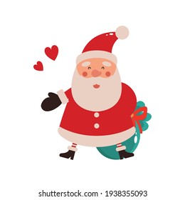 Vector illustration of cute Santa Claus mascot or character isolated on white background. Flat style.