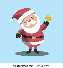 Vector illustration of cute Santa Claus mascot or character isolated on blue background. Flat style. EPS