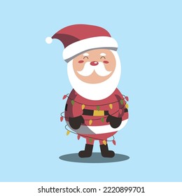 Ilustración vectorial de la linda mascota o personaje de Santa Claus aislado de fondo azul. Estilo plano. EPS