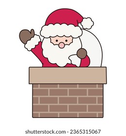 Vector illustration of cute Santa Claus entering the chimney