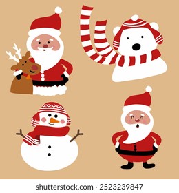 Vector illustration cute santa claus and snowman gor decoration	