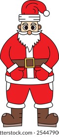 Vector Illustration of Cute Santa Claus in Traditional Red Suit