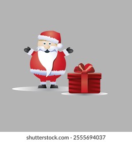 Vector illustration of cute Santa Claus spreading his hands with gifts