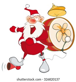 Vector Illustration of Cute Santa Claus One-man Band. Cartoon Character