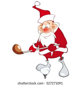 Vector Illustration of Cute Santa Claus Golfer. Cartoon Character