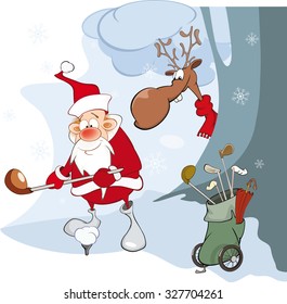 Vector Illustration of Cute Santa Claus Golfer. Cartoon 