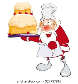Vector Illustration of Cute Santa Claus Gourmet Chef. Cartoon Character