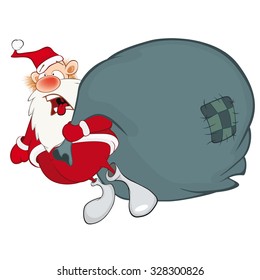 Vector Illustration of Cute Santa Claus and a Sack Full of Gifts. Cartoon Character