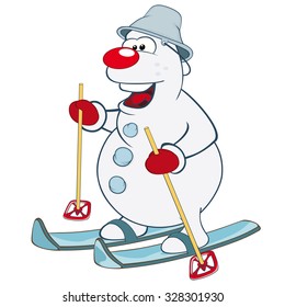 Vector Illustration of Cute Santa Claus Skiing. Cartoon Character