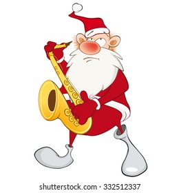 Vector Illustration of a Cute Santa Claus a Saxophonist. Cartoon Character