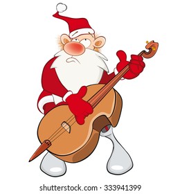 Vector Illustration of a Cute Santa Claus and a Cello. Cartoon Character