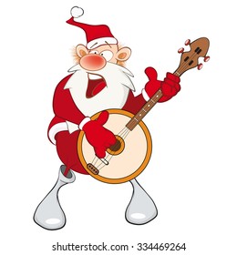 Vector Illustration of a Cute Santa Claus and a Banjo. Cartoon Character