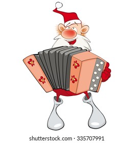 Vector Illustration of a Cute Santa Claus a Accordion Player. Cartoon Character