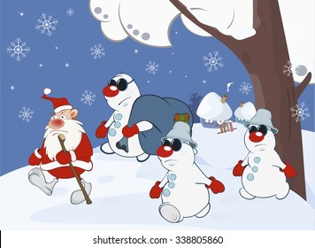 Vector Illustration of a Cute Santa Claus Gangster Gang