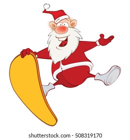 Vector  Illustration of a Cute Santa Claus and a Skateboard. Cartoon Character