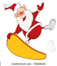 Vector  Illustration of a Cute Santa Claus and a Skateboard. Cartoon Character