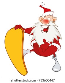 Vector  Illustration of a Cute Santa Claus and a Skateboard. Cartoon Character