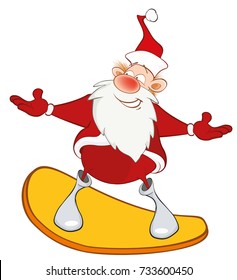 Vector  Illustration of a Cute Santa Claus and a Skateboard. Cartoon Character