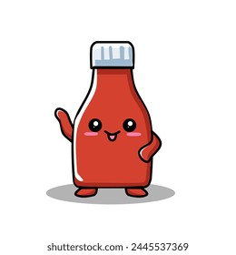 Ilustración vectorial de una botella de salsa linda en un estilo de dibujos animados, minimalista y plano aislado sobre un fondo blanco