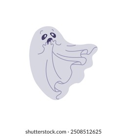 Ilustração vetorial com um fantasma assustado bonito em voo sobre um fundo branco. Festivo engraçado desenho de estilo de desenho animado é perfeito para decoração de Halloween