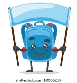 vector illustration of cute school bag holding banner