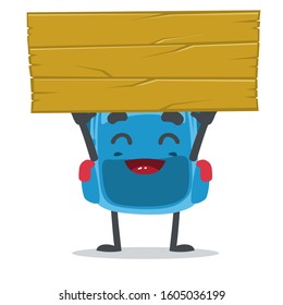 vector illustration of cute school bag holding blank wooden