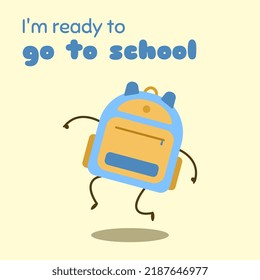 Vector illustration of cute school bag character graphic design ready to go to school in kawaii doodle style. Suitable for games, education, children's content, etc.