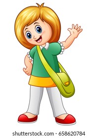 Vector illustration of Cute school girl waving