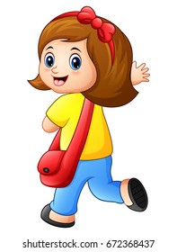 Vector illustration of Cute school girl cartoon