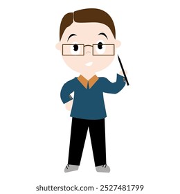 Ilustración vectorial de lindo maestro de escuela con lápiz son felices de estar de vuelta a la escuela aislado en el fondo blanco