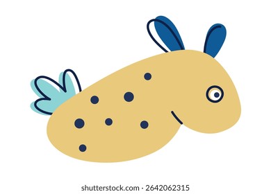 Vector illustration of cute sea bunny in flat cartoon style. Adorable nudibranch with rabbit features, marine animal for ocean themes, kids designs, educational materials, decor, character art