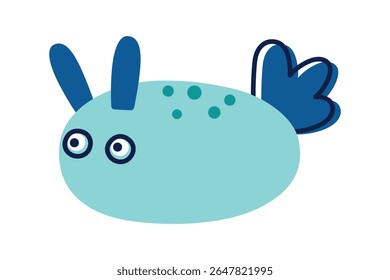 Vector illustration of cute sea bunny in flat cartoon style. Adorable nudibranch character with rabbit features, marine animal for ocean themes, kids designs, educational materials, decor
