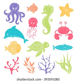 Vector Illustration of Cute Sea Life Creatures