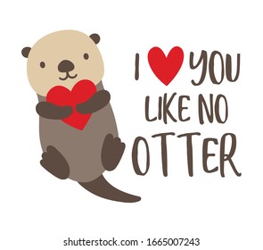 Vector illustration of cute sea otter floating in the water and holding a heart.