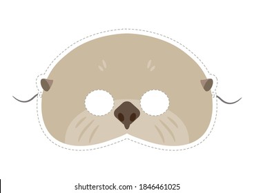 Vector illustration of cute Sea Otter mask. Animal paper face mask for children.