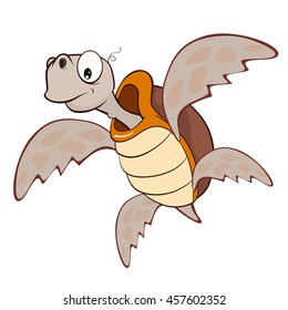 Vector Illustration of a Cute Sea Turtle. Cartoon Character