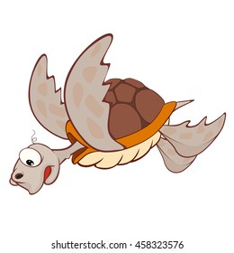 Vector Illustration of a Cute Sea Turtle. Cartoon Character