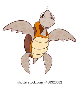 Vector Illustration of a Cute Sea Turtle. Cartoon Character