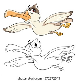 Vector Illustration of Cute Seagull. Cartoon Character  Coloring Book