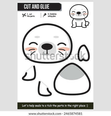 Vector illustration of cute seals for kids educational cut and glue paper game