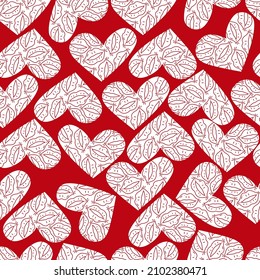 Ilustración vectorial. Patrón de amor perfecto: forma de corazón dibujada a mano compuesta de besos, labios. Ilustración de dibujos animados. Diseño festivo para impresión y textil, papel pintado, envoltura.