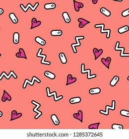 Vector illustration, cute seamless pattern with hearts and waves. Perfect for backgrounds, wrapping paper designs, textile etc.