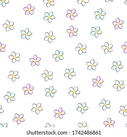 Vector illustration. Cute seamless pattern with flowers in pastel colors isolated on white. Simple summer clipart. Spa salon design element. Perfect for fabric, cards, banner,gift wrapping.