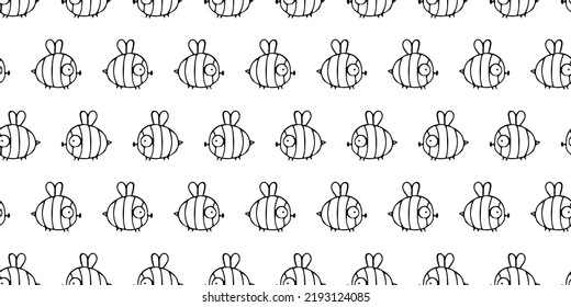 Vector illustration. Cute seamless pattern with tiny flying bees isolated on white. Funny insects. Hand drawn simple doodle clipart. For textile, pabric, banner, gift wrap, baby products