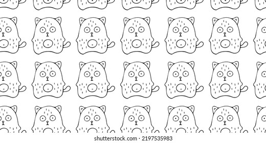 Vector illustration. Cute seamless pattern with bug-eyed kittens isolated on white. Funny cats. Hand drawn simple doodle clipart. For textile, fabric, banner, gift wrap, baby products