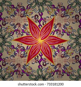 Vector illustration. Cute seamless pattern with a small flower in a vintage style. Blossoming background for printing on fabric, wallpaper and paper. Bright bouquets on a fashion grunge background.