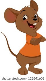 Vector illustration of a cute self confident mouse wearing an orange t-shirt.